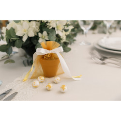 Μπομπονιέρα Γάμου - Γλαστράκι με Διπλή Καρδιά και Σπόρους Εντελβαις