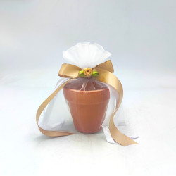 Μπομπονιέρα Γάμου με Πύλινο Γλαστράκι και Χρυσή Κορδέλα