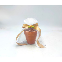 Μπομπονιέρα Γάμου με Πύλινο Γλαστράκι και Χρυσή Κορδέλα