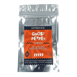 Ghost Pepper Bhut Jolokia chilli powder in a 10 g bag