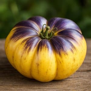 White-yellow Great White tomato with purple shoulders