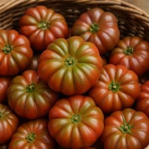 Ντομάτες Purple Calabash ραβδωτές σε καλάθι