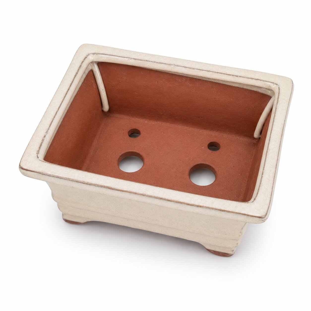 White rectangular bonsai pot 15.5x12x7 cm with drainage holes